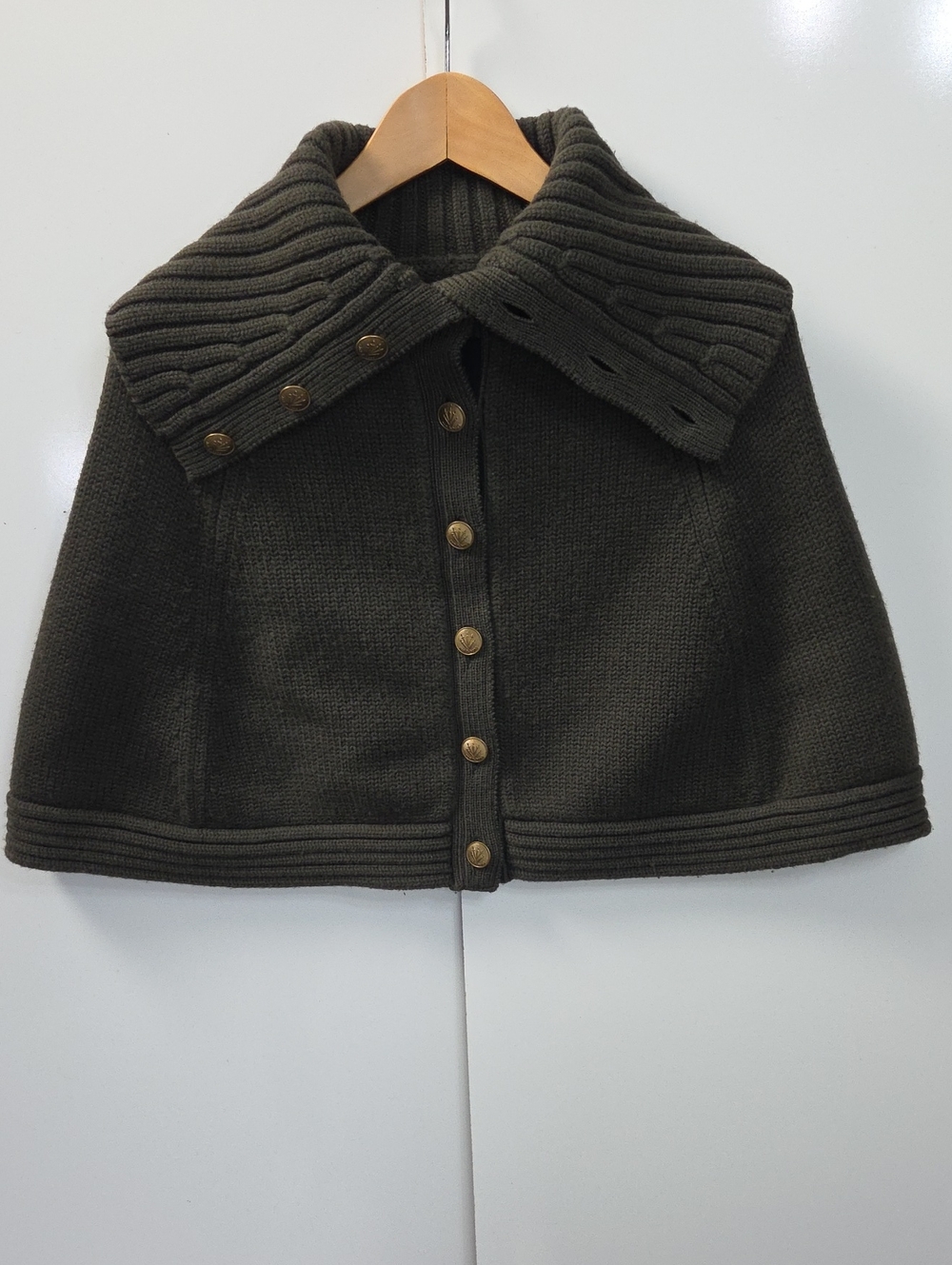 rag & bone Olive Green 100% Cashmere Knit Cape with Ribbed Collar